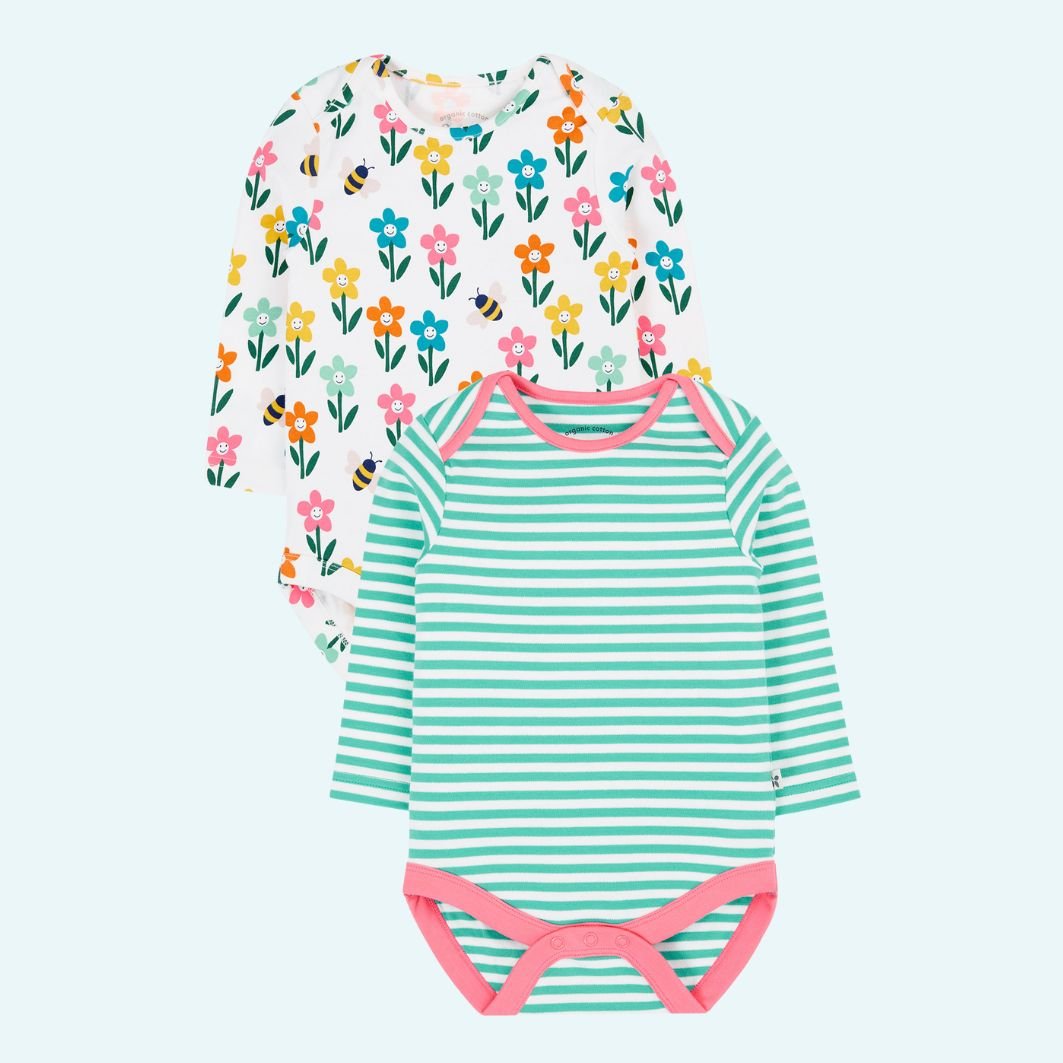Frugi Super Special 2 Pack Body - Fun Flowers/Stripe