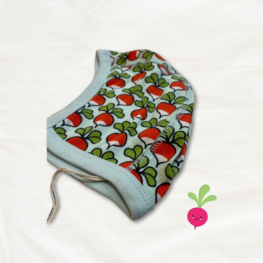 Baby hat with radish pattern on a white background
