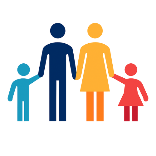 Colorful icon of a family with two adults and two children on a white background