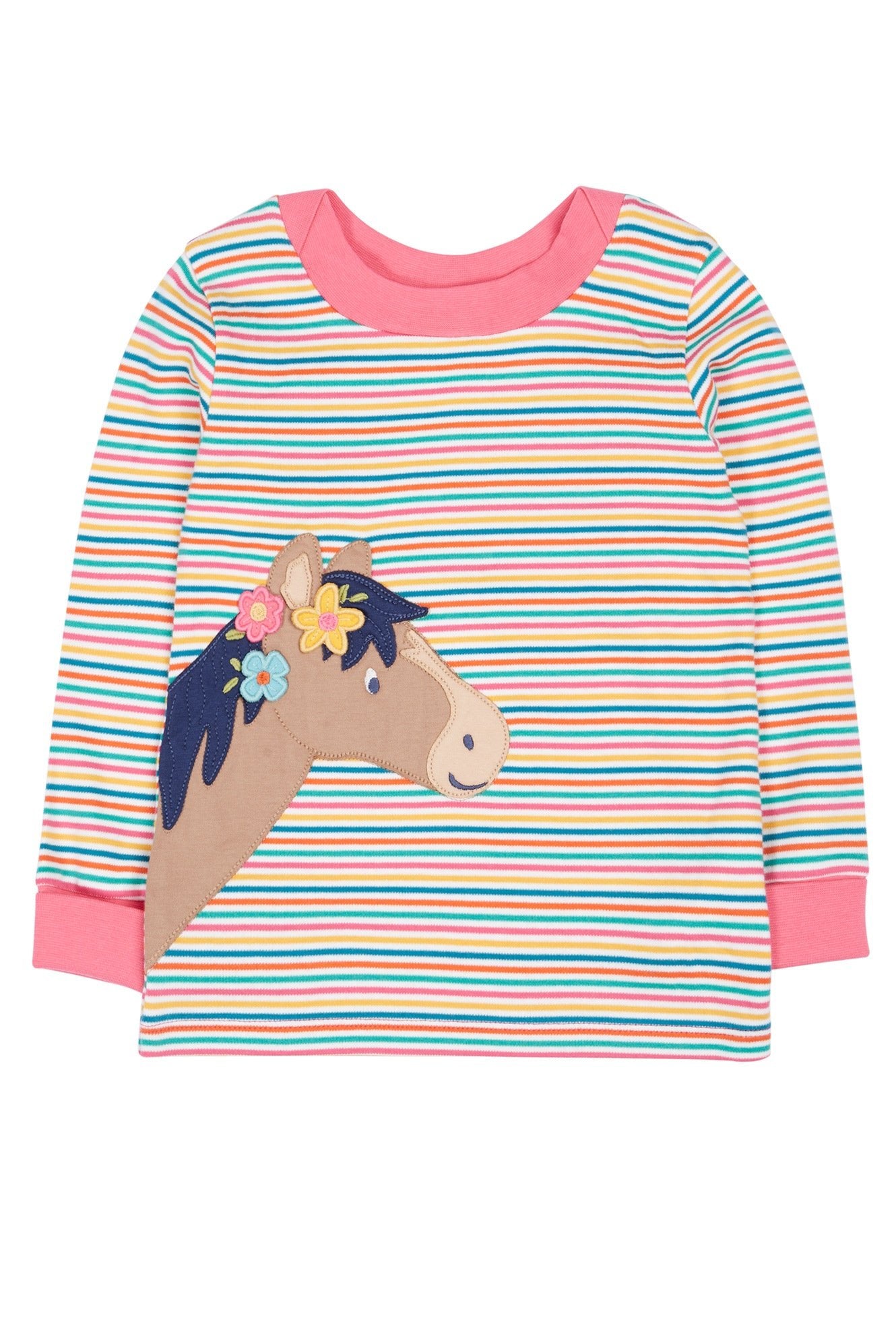Children's long-sleeve shirt with a horse design on a white background