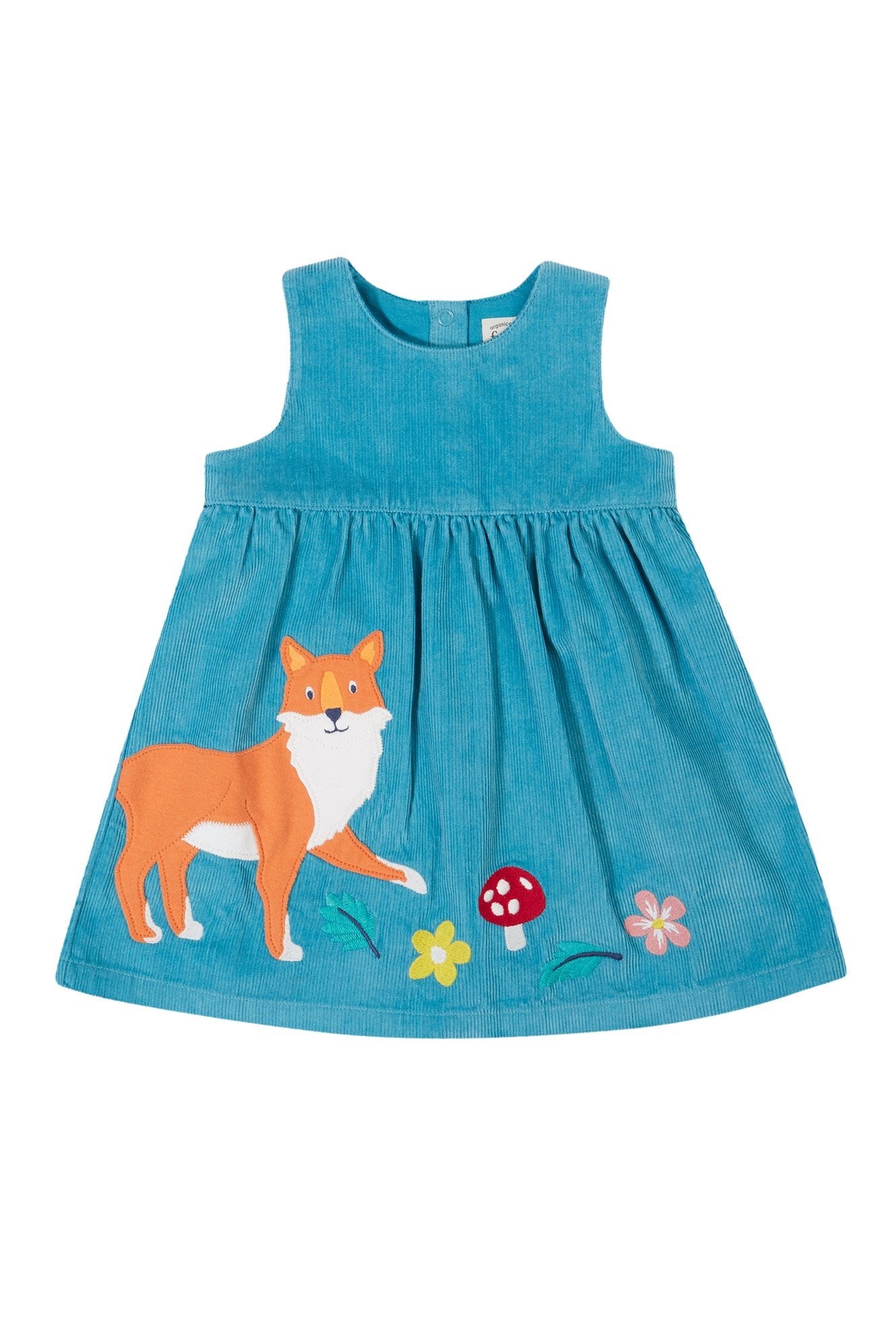 Blue dress with fox design on a white background