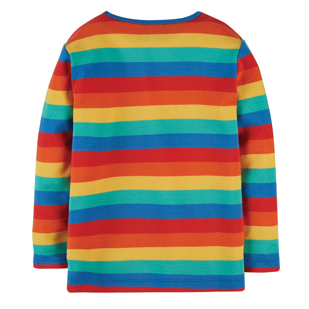 Colorful striped long-sleeve shirt on a white background