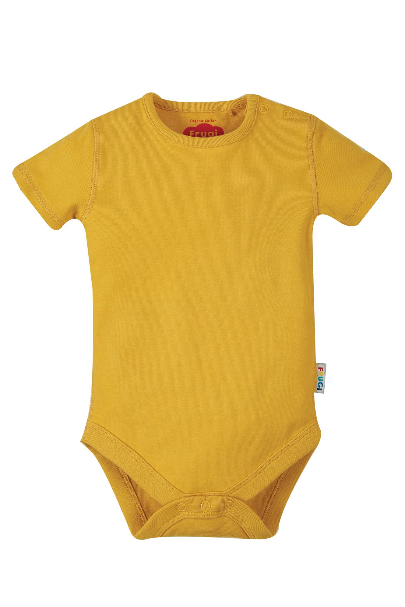 Yellow baby bodysuit on a white background