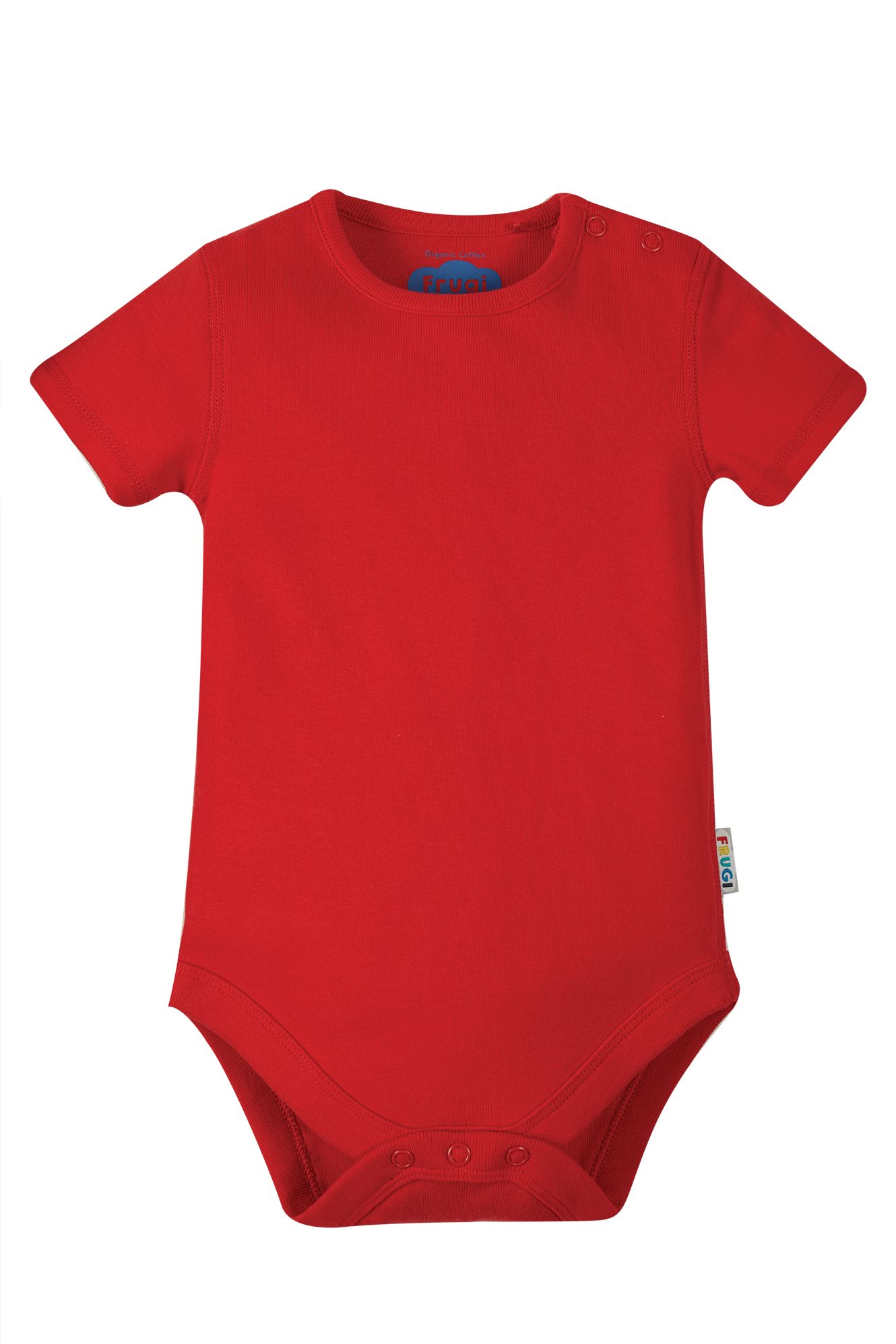 Red baby onesie on a white background