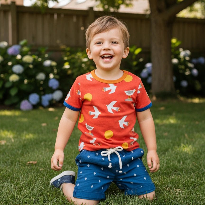 Boy wearing Toby_tiger_seagull_t_shirt