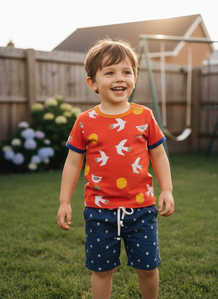 Boy wearing Toby_tiger_seagull_t_shirt