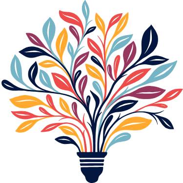 Colorful leaf design inside a light bulb on a white background