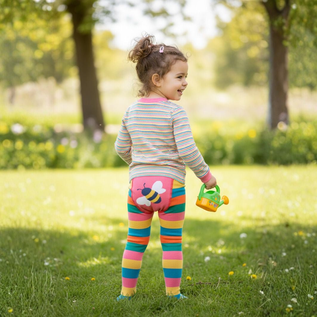 Frugi Little Knitted Leggings - Rainbow Bee