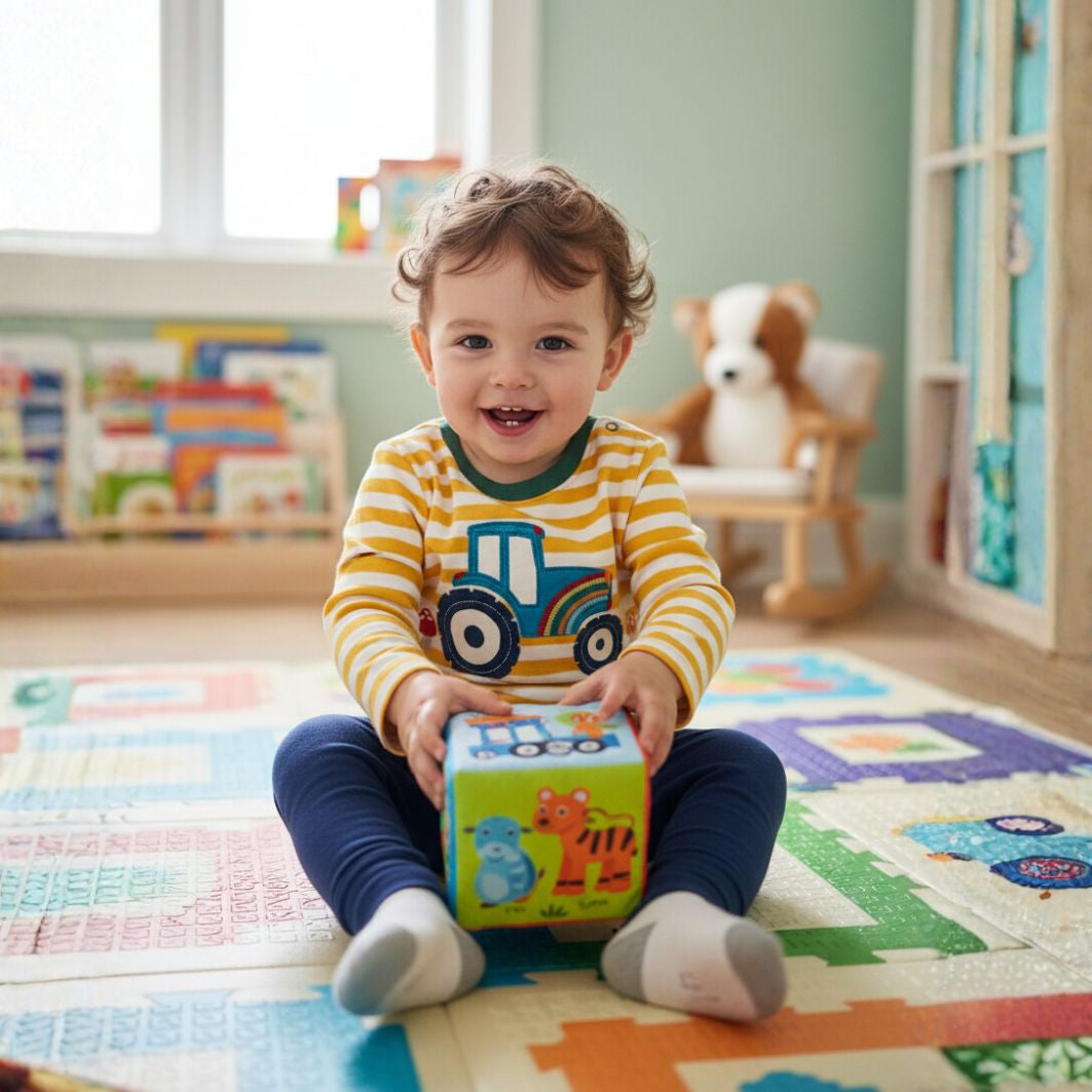 Frugi Orion Applique Top - Bumblebee Stripe/Tractor