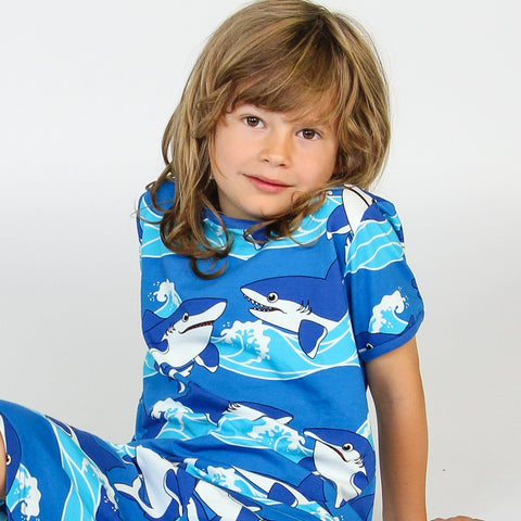 Smafolk Organic Kids s/s Tee - Sharks - Brilliant Blue