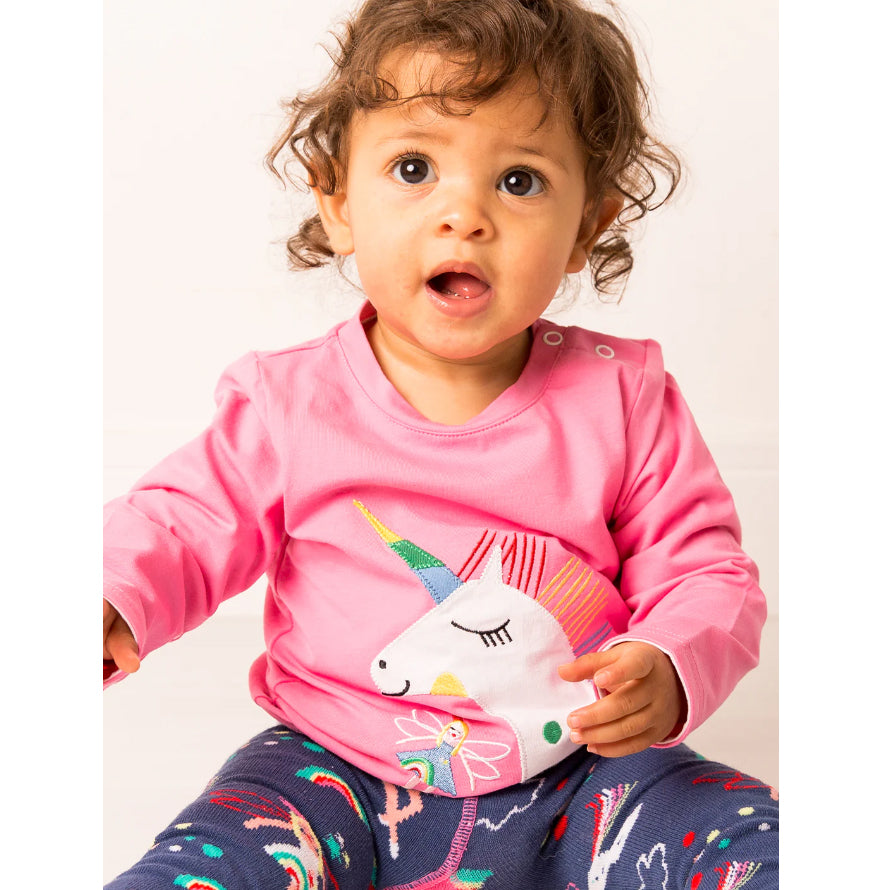 Frugi Organic Lia Appllique Top - Mid Pink/Piskie