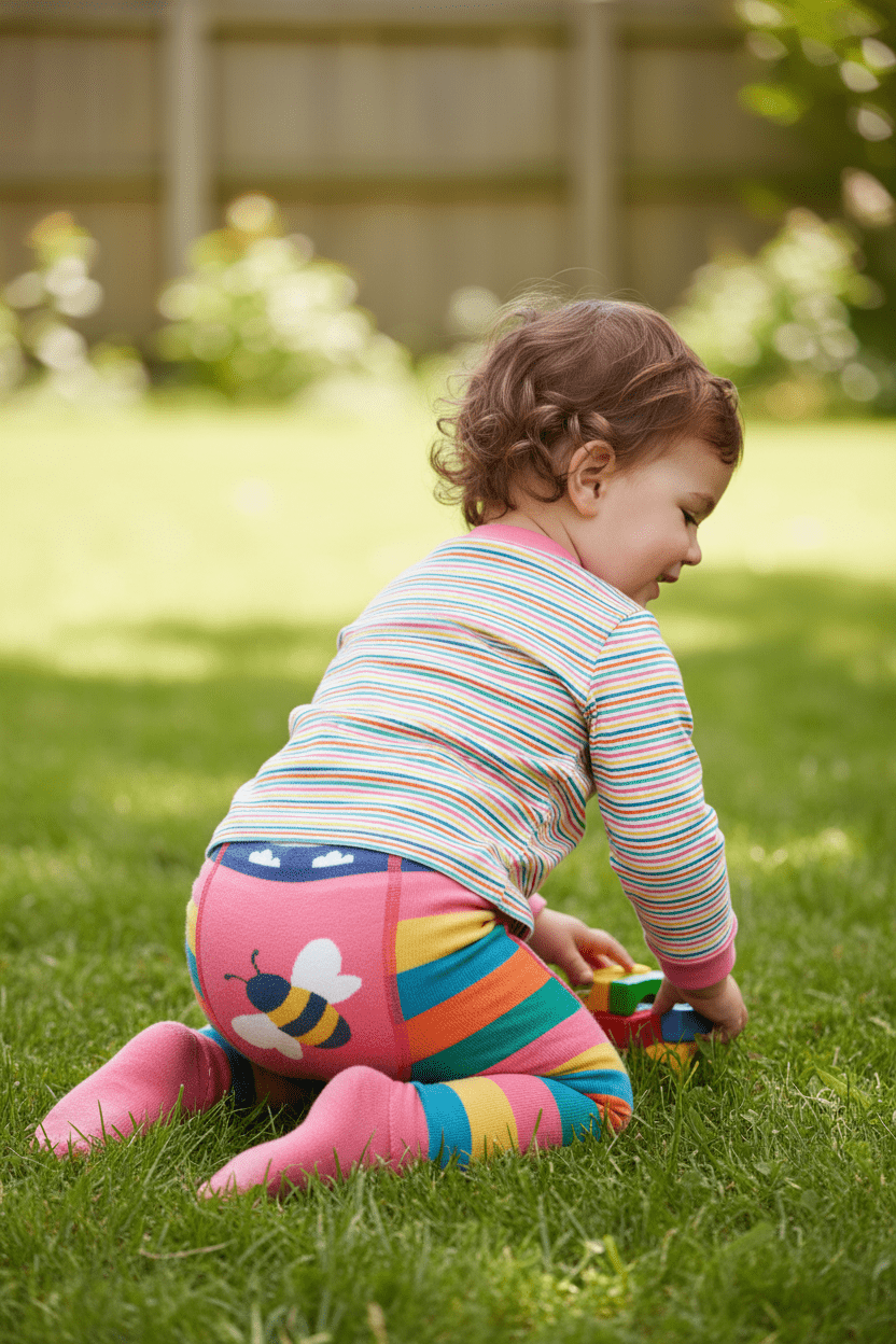 Frugi Little Knitted Leggings - Rainbow Bee