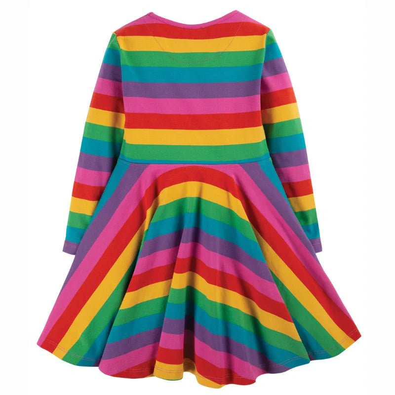 Colorful striped dress with a white background
