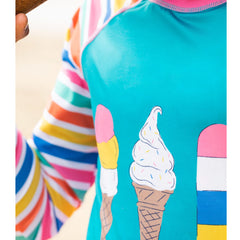 Frugi Kids Sun Rashie - Rainbow stripe/ice-cream