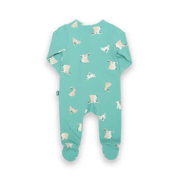 Organic Bunny Sleepsuit with Zip Opening and Integrated Scratch Mitts - LS Bodysuits