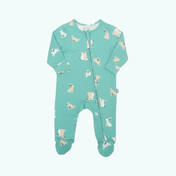 Organic Bunny Sleepsuit with Zip Opening and Integrated Scratch Mitts - LS Bodysuits