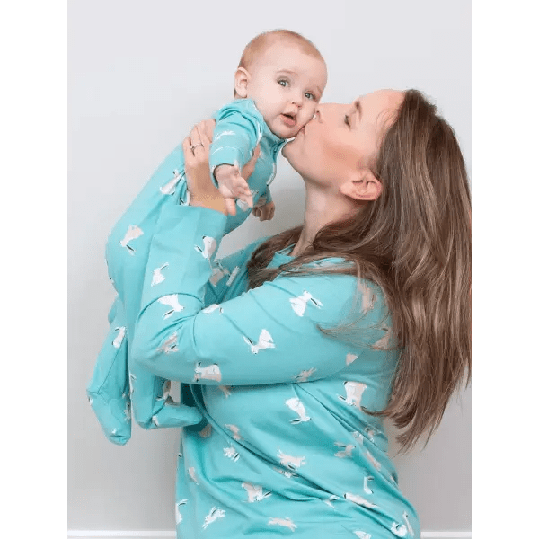 Organic Bunny Sleepsuit with Zip Opening and Integrated Scratch Mitts - LS Bodysuits