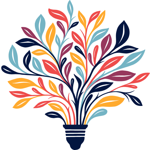 Colorful leaf design inside a light bulb on a white background