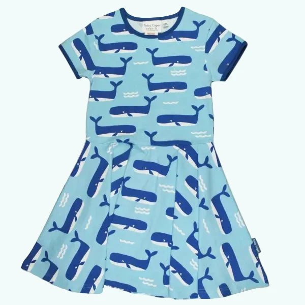 Toby Tiger Organic Whale Waves Print Skater Dress - Dresses