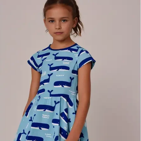Toby Tiger Organic Whale Waves Print Skater Dress - Dresses