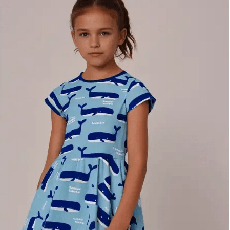 Toby Tiger Organic Whale Waves Print Skater Dress - Dresses