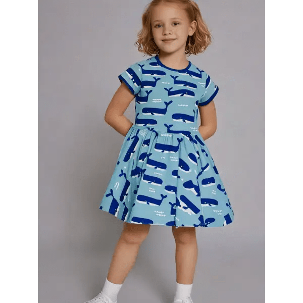 Toby Tiger Organic Whale Waves Print Skater Dress - Dresses