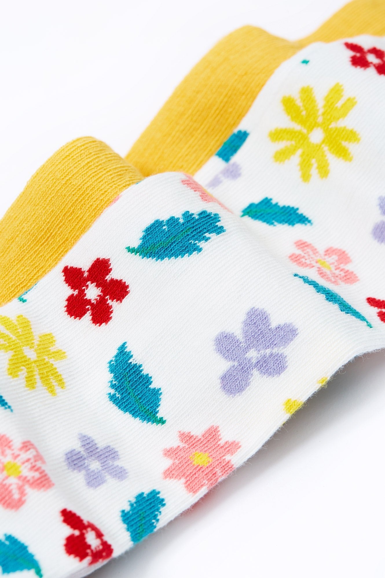 Frugi Norah 2pk Tights - Bumblebee/Flowers