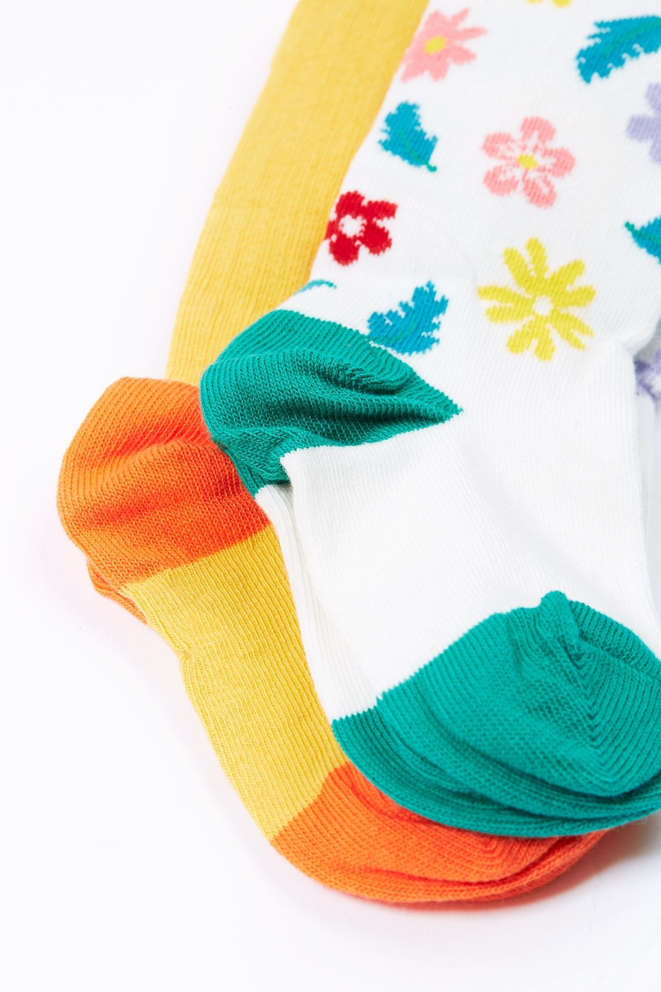 Frugi Norah 2pk Tights - Bumblebee/Flowers