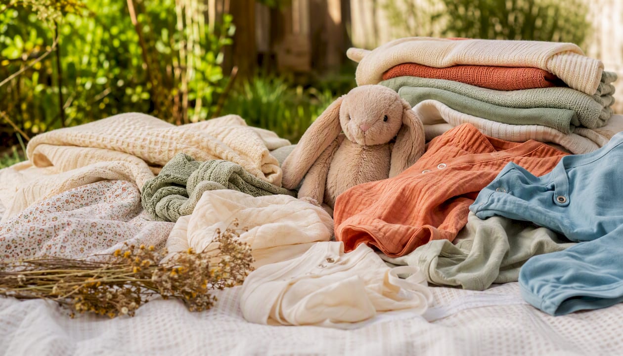 Close-up of organic baby fabric textures