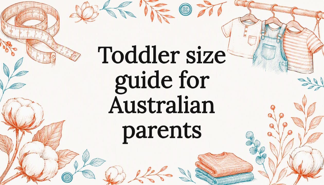 Decorative toddler size guide title card illustration