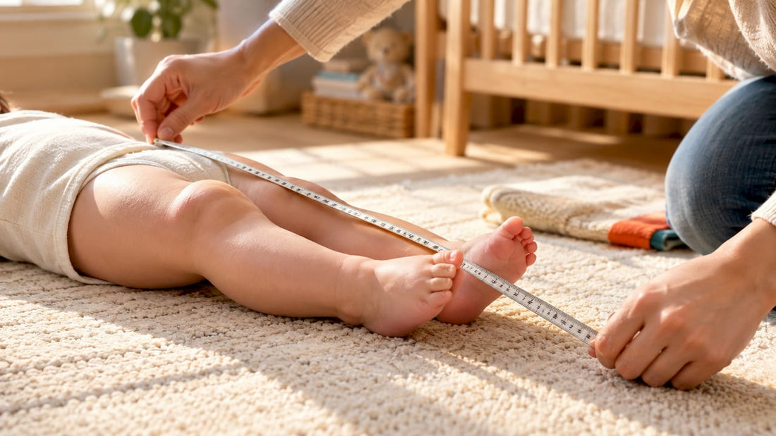 Parent measuring baby from crown to heel