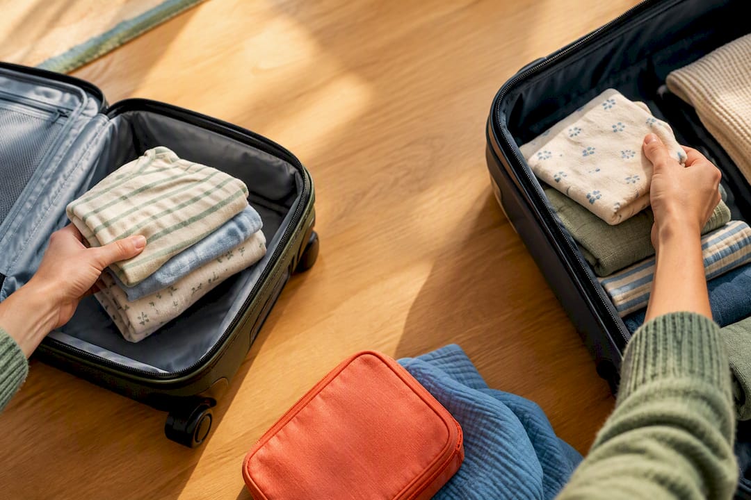 Baby clothing separated for travel bags