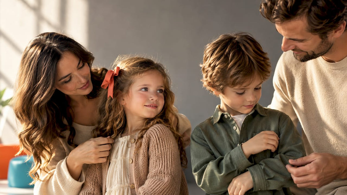 Family coordinating colourful photo outfits