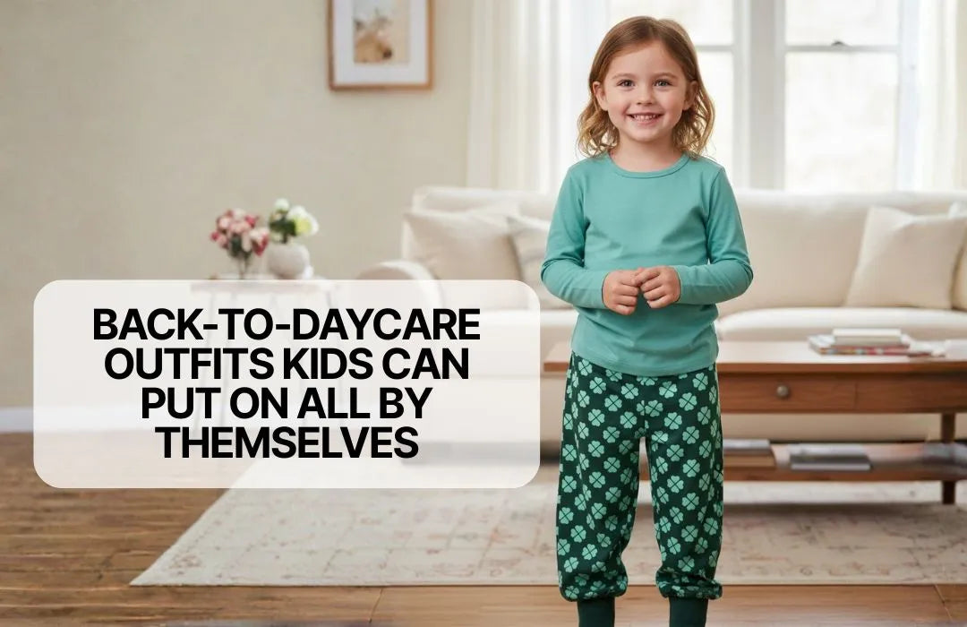 Girl wearing organic easy dressing clothes