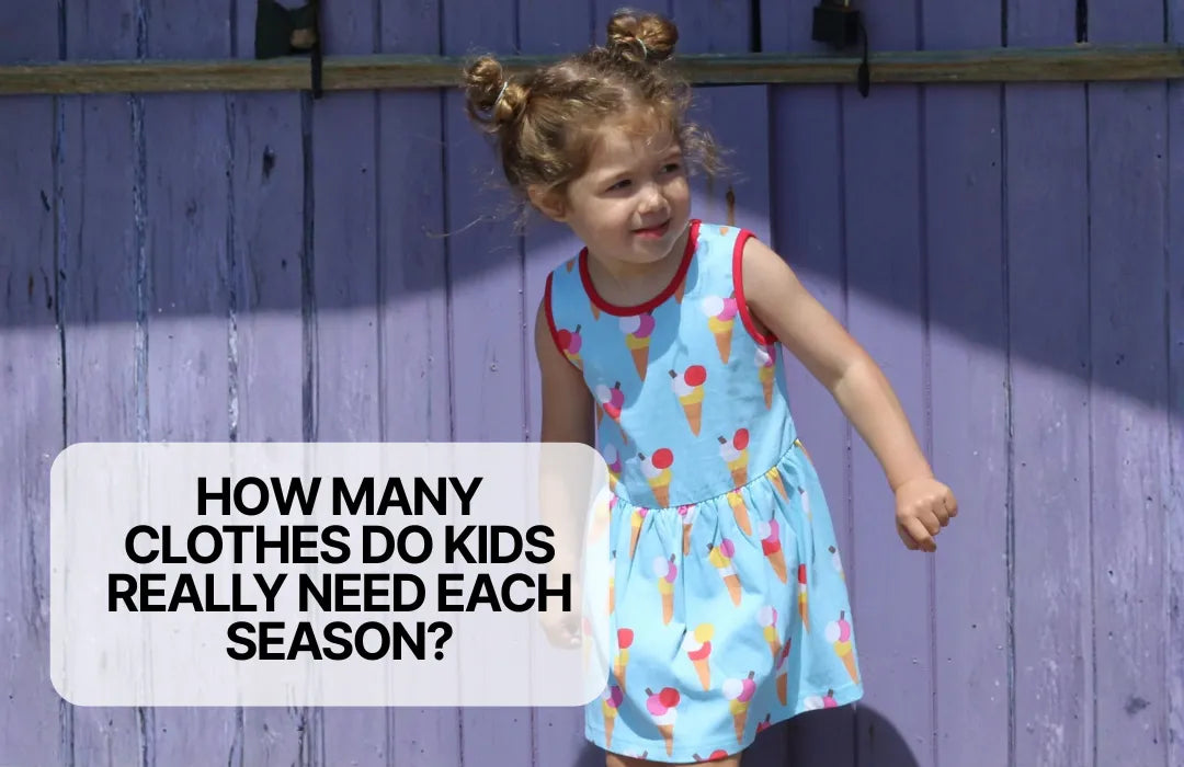 Girl wearing unique toddler dress with ice creams on it from Toby Tiger