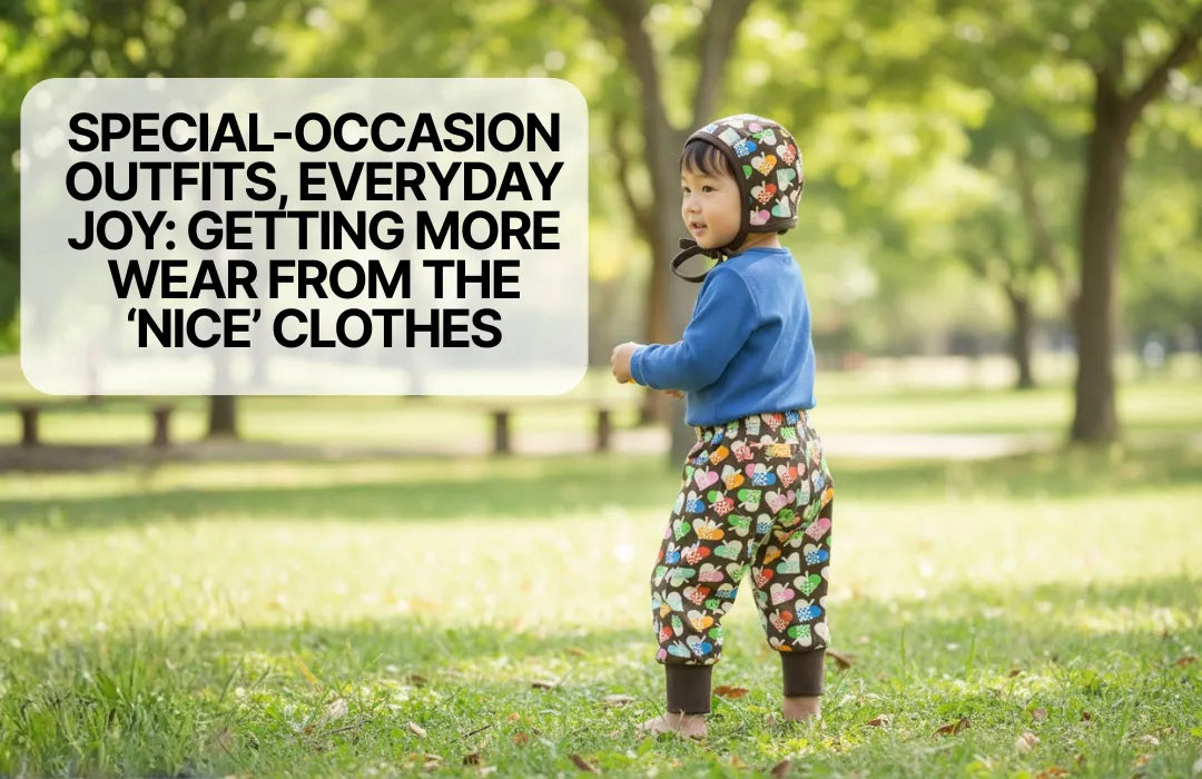 Boy wearing unique print baby clothes