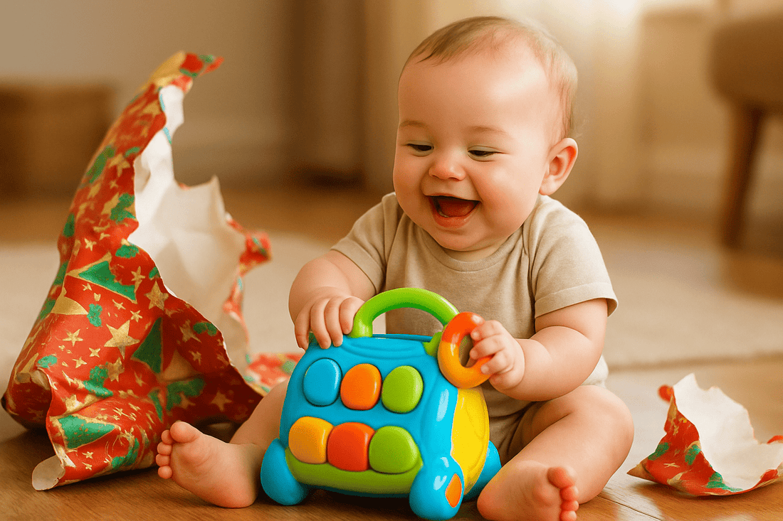 Baby boy gift and him playing with it