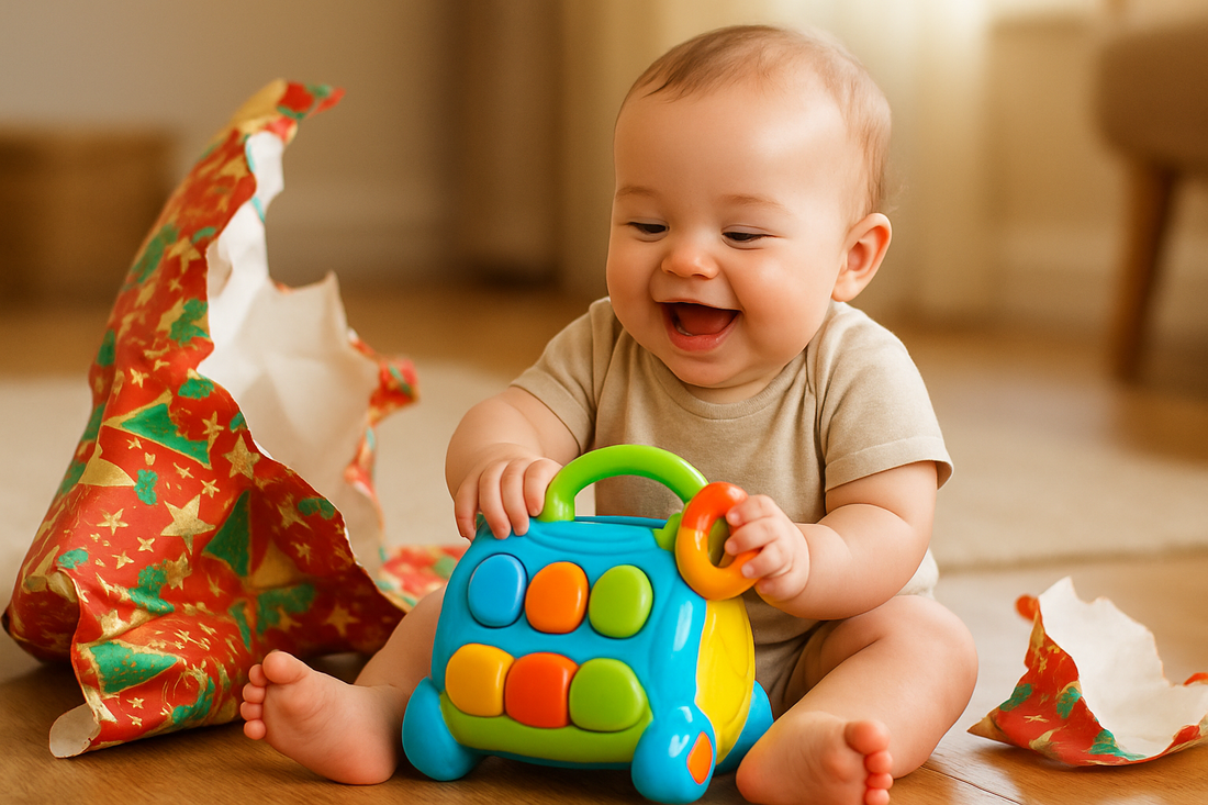 Baby boy gift and him playing with it