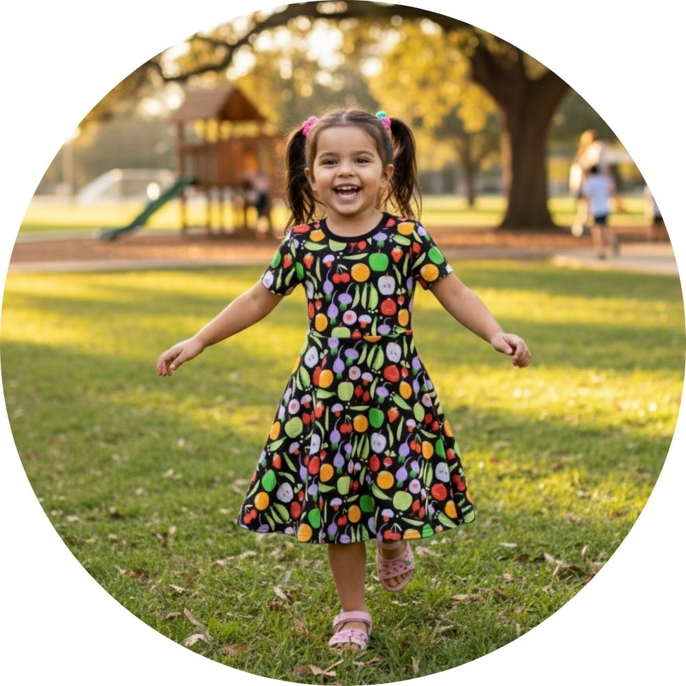 Girl wearing DUNS Sweden Dress in the park
