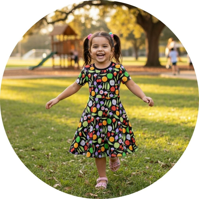 Girl wearing DUNS Sweden Dress in the park
