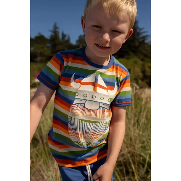 Boy wearing viking t-shirt