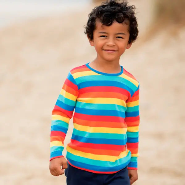 Boy wearing rainbow unisex t-shirt