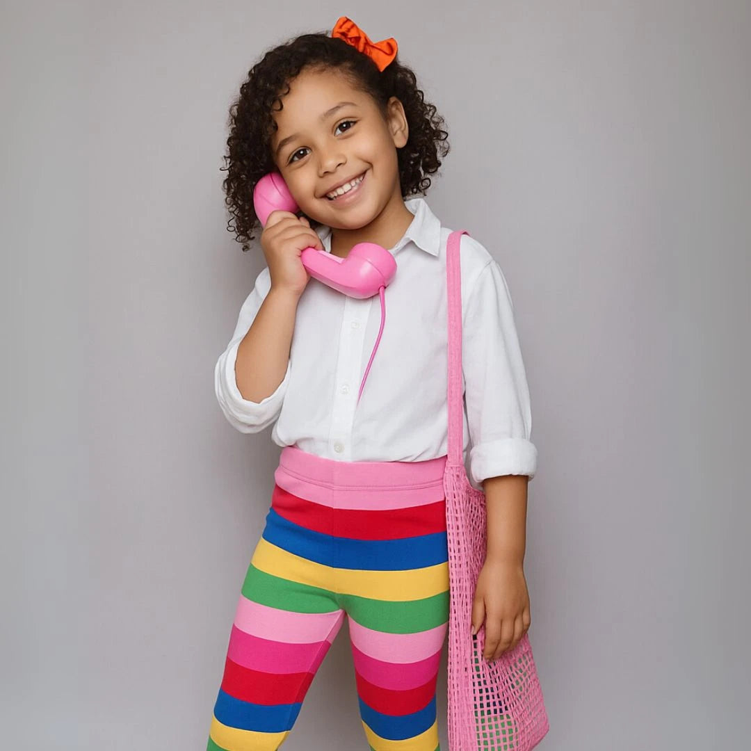 Girl in rainbow leggings