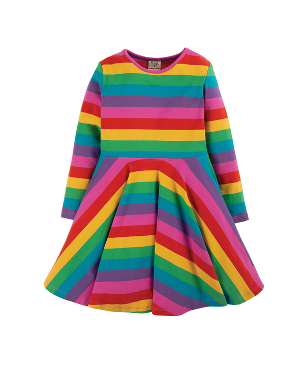 Frugi Organic Sofia Skater Dress - Foxglove Rainbow Stripe Frugi Dresses