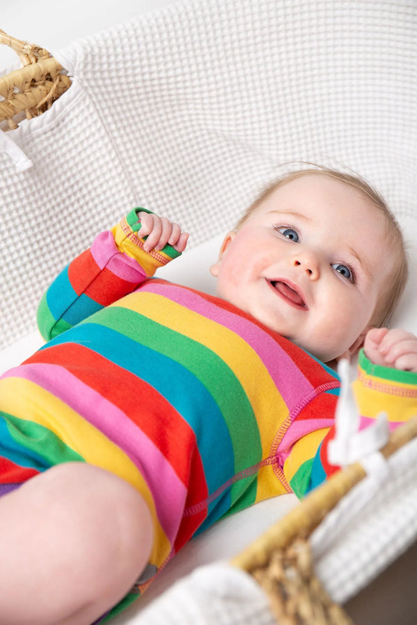 Frugi Organic l/s bodysuit - Foxglove Rainbow stripe Frugi Bodysuits