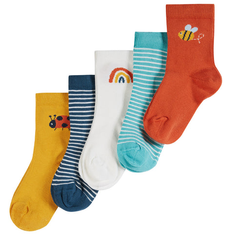 Frugi Organic Finlay Socks 5 pack - Rainbow stripe Multipack