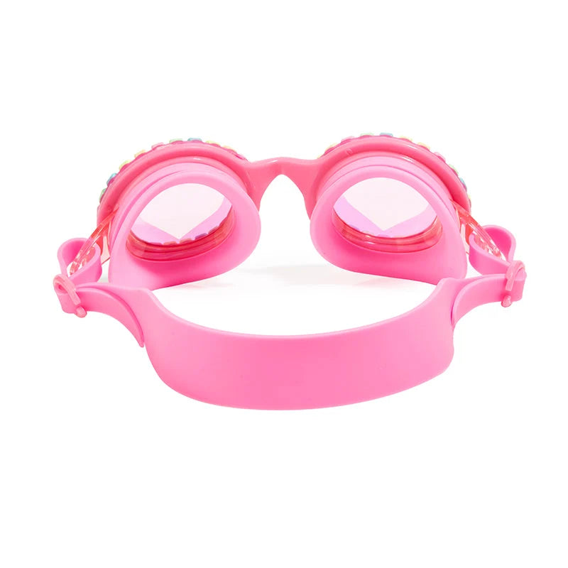 Back view of Bling2o Pool Jewels Candy Bracelet Swim Goggles showing the pink silicone strap