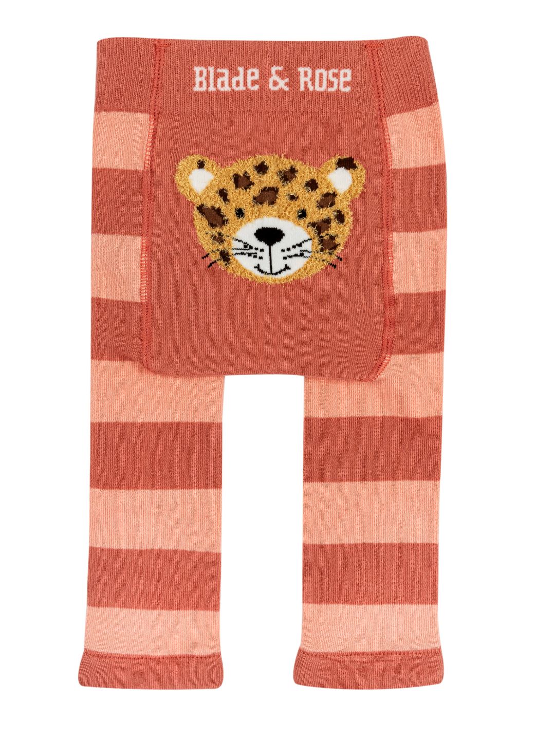 Striped leggings with a jaguar face patch and 'Blade & Rose' branding on a white background