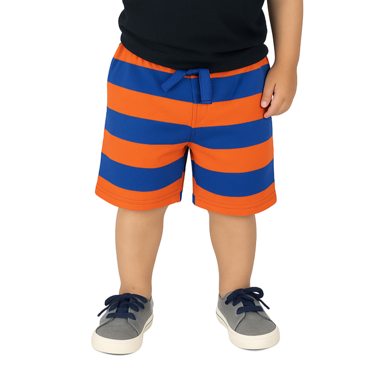 Toby Tiger Organic Orange and Blue Stripe Shorts