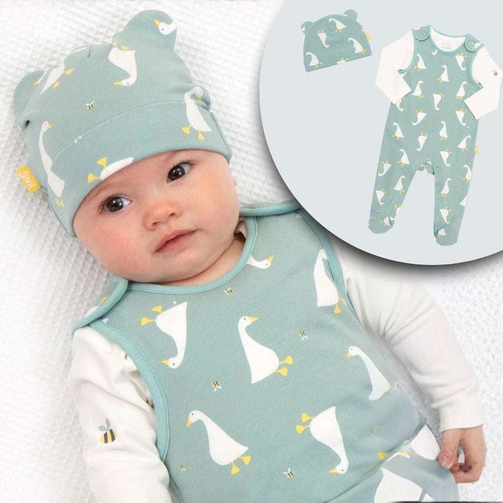 Kite Organic Little Goose Dungaree Baby Bundle with Hat